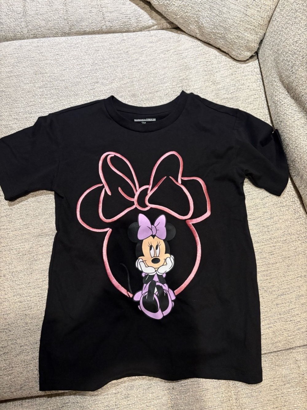 Disney Black Tee with Pink Outline and Purple Minnie Graphic